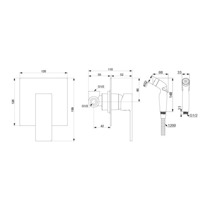 537510000 Gala Смеситель монтируемый в стену с гиг.душем, хром