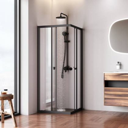 W87G-403-8080-BТ Sunny Душевое ограждание квадратное, раздвижные двери 80x80 черный,стекло прозрачное