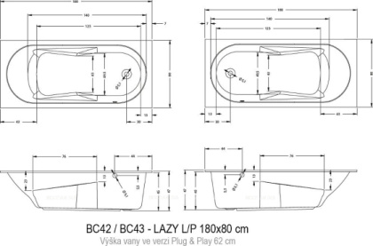 Акриловая ванна Riho Lazy 180x80 R Plug&Play Акриловая ванна Riho Lazy 180x80 R Plug&Play