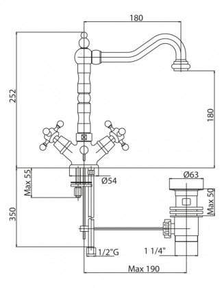 LORD-LS2-03/24 Смеситель для раковины с донным клапаном золото, ручки золото LORD-LS2-03/24 Смеситель для раковины с донным клапаном золото, ручки золото