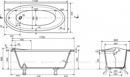 Ванна из искусственного мрамора Эстет Венеция R 170x80 Ванна из искусственного мрамора Эстет Венеция R 170x80