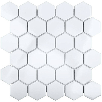 Керамическая мозаика, Hexagon small White Glossy 51x59, Geometry