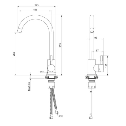 Смеситель для кухни нержавеющая сталь BALEAR, арт.13435-1BL