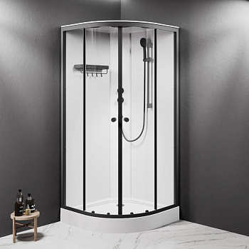 W94C-401-090BT X-Joy кабина душевая  90x90, 1/4 круга,  профиль мат.черный, стекло прозрачное W94C-401-090BT X-Joy кабина душевая  90x90, 1/4 круга,  профиль мат.черный, стекло прозрачное