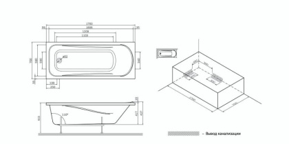 Акриловая ванна  Sense 170x70, каркас, слив-перелив, комплект Акриловая ванна  Sense 170x70, каркас, слив-перелив, комплект