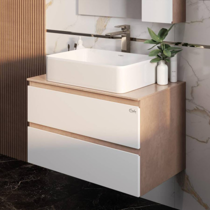 Тумба Onika Алеста 80 подвесная, белая/камень светлый (ум. Олимпия 56)