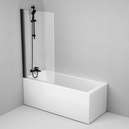 W90BS-D080-140BT Gem Шторка на борт ванны 80х140, поворотная, профиль черный мат, стекло прозрачное