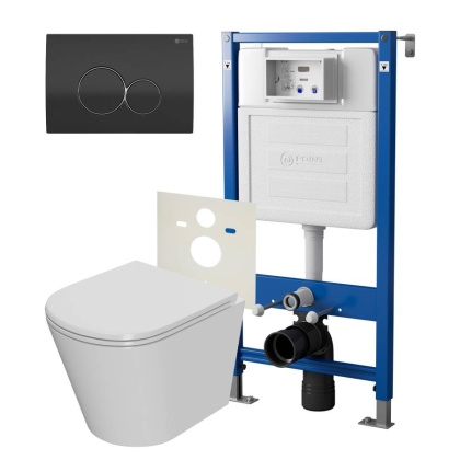 Сет: Система инсталляции Point Элемент для подвесного унитаза PN45120 + Клавиша смыва для инсталляции Point Виктория, черная/хром, PN44061BC + Унитаз подвесной Point Виктория безободковый, сиденье микролифт PN41061