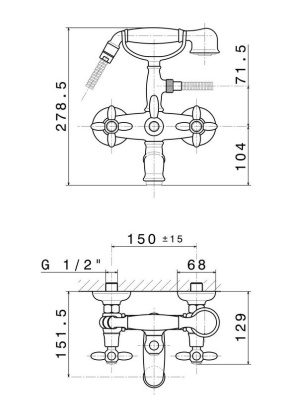 Смеситель для ванны MUSE настенный с переключателем, потертая бронза