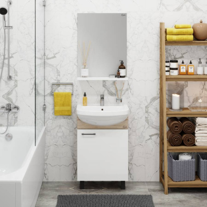 Тумба Onika Эко 52 Black напольная, белая/дуб сонома, разборная (ум. Акватон 52) Тумба Onika Эко 52 Black напольная, белая/дуб сонома, разборная (ум. Акватон 52)