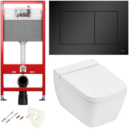 Комплект установки подвесного унитаза: модуль, панель TECEnow черная матовая, унитаз TECEone