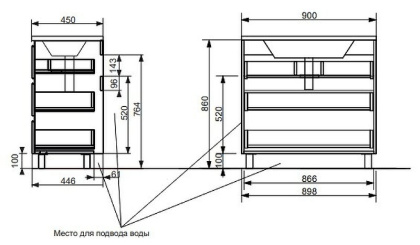 Комплект мебели Bali New 900х450 напольный 3 ящика (ШхГхВ) 898х446х860 Комплект мебели Bali New 900х450 напольный 3 ящика (ШхГхВ) 898х446х860