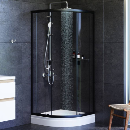 W88E-205-080BT64 X-Joy Twin Slide,  Душевое ограждение c поддоном, 80x80, профиль Черный