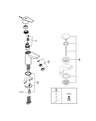 Смеситель Grohe BauEdge 23330001 для раковины, хром Смеситель Grohe BauEdge 23330001 для раковины, хром