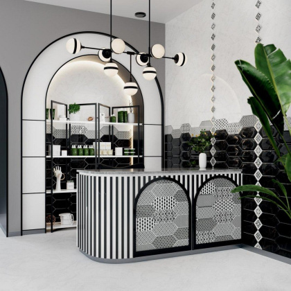 Декор 1 HGD\A480\35006 Келуш Черный/Белый (34см*14см*6,9мм) (10шт/0,476м2) Орнамент, шт