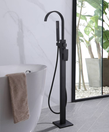 Смеситель ABBER Wasserfall AF8615B напольный, черный матовый Смеситель ABBER Wasserfall AF8615B напольный, черный матовый