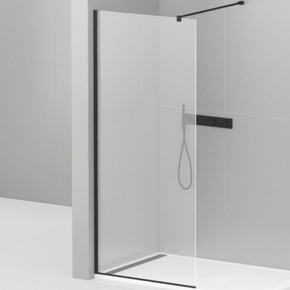 LIBERTA-L-1-80-120-C-NERO Душевая перегородка с односторонним входом, стекло прозрачное, профиль чёрный, 800x1200x1950 мм