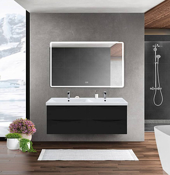 Тумба с раковиной на две чаши четырьмя ящиками подвесная BelBagno MARINO-CER 120 Rovere Nature Grigio, раковина белая