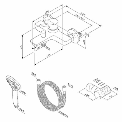 Смеситель Для ванны и душа c душевым набором F85B15000 X-Joy S