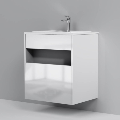 База под раковину с нишей и 1 ящиком, 60 см, белый глянец, универсальная M8FFUX0601WG