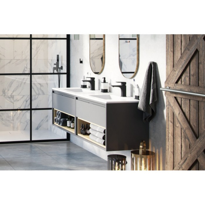 Тумба под раковину EXCELLENT Tuto 80 см (серый/дуб), 1 ящик