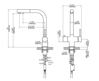 Смеситель Timo Saona 2356/03FL для кухни с подключением фильтра и выдвижной лейкой, черный матовый
