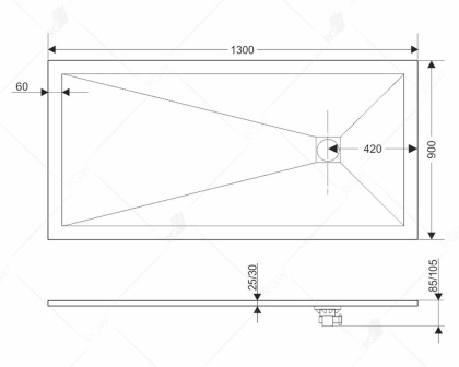 Душевой поддон  90*130*2,5 RGW ST-0139W Белый/Прямоуг Ø 90 мм Каменный