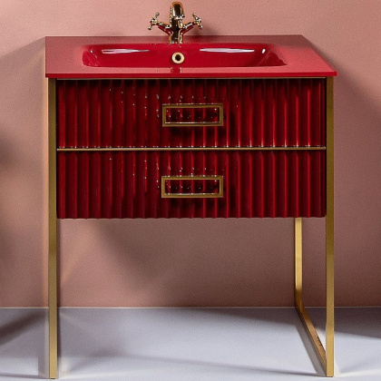 Тумба MONACO 80см h84см бордо глянец + золото под раковину моноблок 866-080-RG Boheme