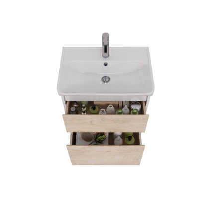 Тумба Lemark COMBI 60см под 1 раковину, подвесная/напольная, 2 ящика, цвет фасада: Дуб кантри, цвет корпуса: Белый глянец