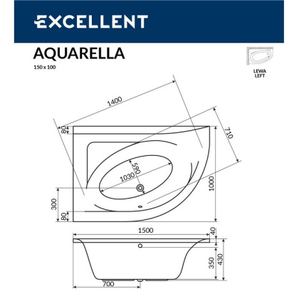Ванна EXCELLENT Aquarella 150x100 (левая) "LINE" (золото) Ванна EXCELLENT Aquarella 150x100 (левая) "LINE" (золото)