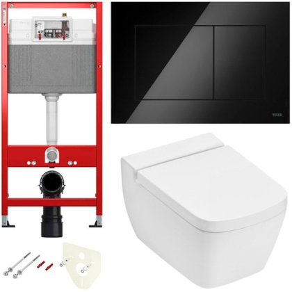 Комплект установки подвесного унитаза: модуль, панель TECEnow черная глянцевая, унитаз TECEone