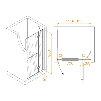 Душевая дверь 100*195 RGW HO-008 Хром/Прозрачное/8 мм (EasyClean)