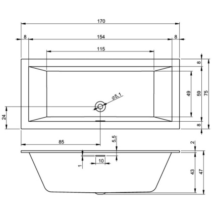 Акриловая ванна Riho Rething Cubic 170x75 Акриловая ванна Riho Rething Cubic 170x75