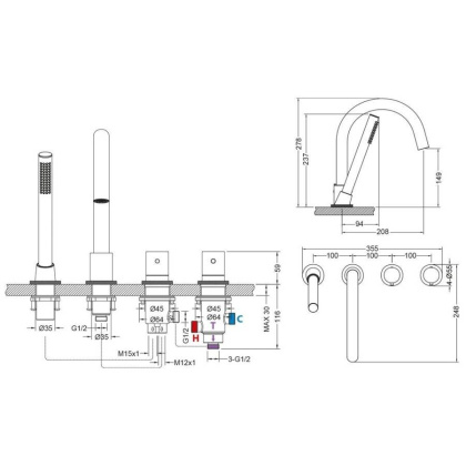 Смеситель для ванны с душем, врезной с термостатом Timo Saona 2330/18Y черное золото Смеситель для ванны с душем, врезной с термостатом Timo Saona 2330/18Y черное золото