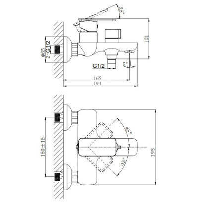 Смеситель для ванны с коротким изливом RUSH Bruny (BR4335-44)