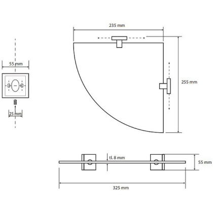 Cтеклянная полка, угловая модeль Cтеклянная полка, угловая модeль