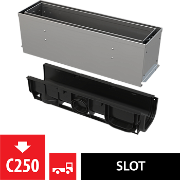 Щелевой дренажный канал с асимметричной сервисной надставкой 160 мм, нержавеющая сталь Щелевой дренажный канал с асимметричной сервисной надставкой 160 мм, нержавеющая сталь