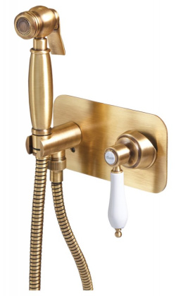 APHRODITE-DIF-03/24-Bi Гигиенический душ со смесителем, исполнение золото 24 карат, ручки белые