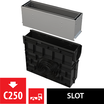 Пескоуловитель для дренажного канала с щелевой асимметричной сервисной надставкой 160 мм, нержавеющая сталь 