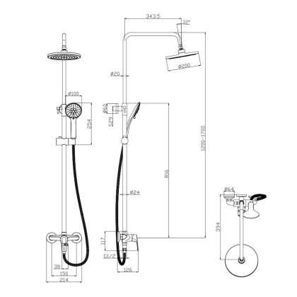 Душевая стойка со смесителем для душа EVORA, арт.33291EV