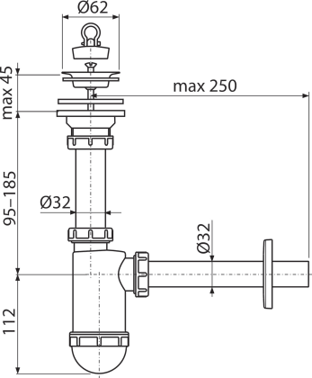 Сифон для умывальника DN32 с нержавеющей peшeткой DN63 Сифон для умывальника DN32 с нержавеющей peшeткой DN63