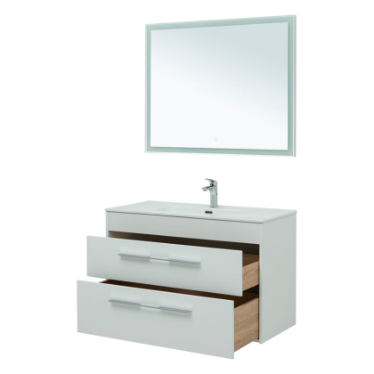 Мебель для ванной Aquanet Августа 100 белый (ручка хром, раковина Flat) Мебель для ванной Aquanet Августа 100 белый (ручка хром, раковина Flat)