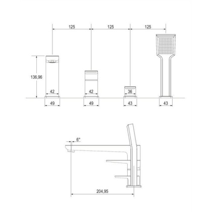 Смеситель на борт ванны OMNIRES PARMA PM7432GR (графит)