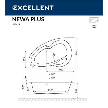 Ванна EXCELLENT Newa 160x95 (левая) "SOFT" (золото) Ванна EXCELLENT Newa 160x95 (левая) "SOFT" (золото)