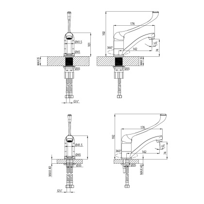 Смеситель для раковины с локтевой рукояткой с поворотным изливом, высота излива 7 см, длина 14 см, латунь/хром