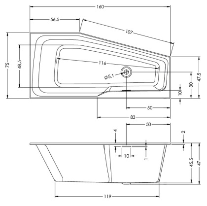 Акриловая ванна Riho Rething Space 160x75 L Акриловая ванна Riho Rething Space 160x75 L