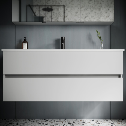 Тумба подвесная SANCOS Urban 1190х450х550, c двумя ящиками оснащенными доводчиками, белый глянец , арт. UR120-1W Тумба подвесная SANCOS Urban 1190х450х550, c двумя ящиками оснащенными доводчиками, белый глянец , арт. UR120-1W