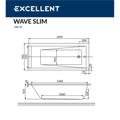 Ванна EXCELLENT Wave Slim 150x70 "SOFT" (хром) Ванна EXCELLENT Wave Slim 150x70 "SOFT" (хром)