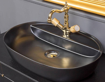 Раковина керамика овальная под смеситель Черная VALLESSI Раковина керамика овальная под смеситель Черная VALLESSI