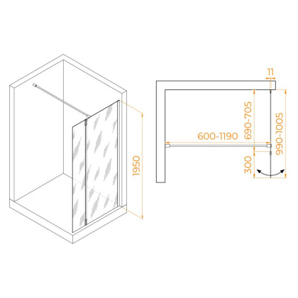 Душевая перегородка RGW WA-050W (WA-002W + Z-070W), 351005073-15